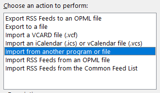Import from another program in Outlook