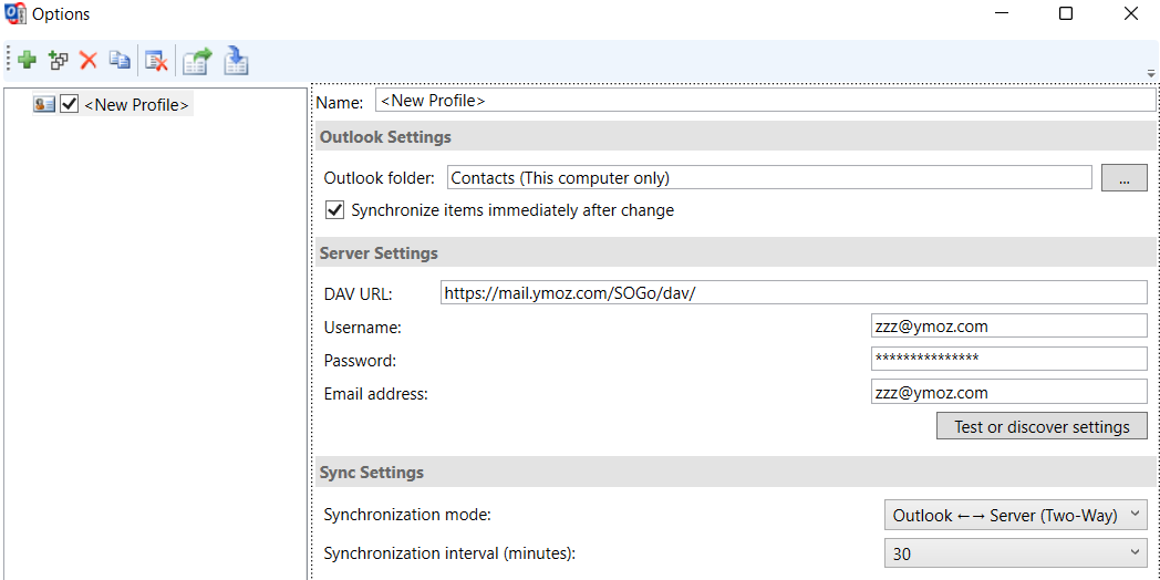 CardDav config