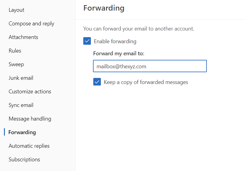 Outlook.com forwarding