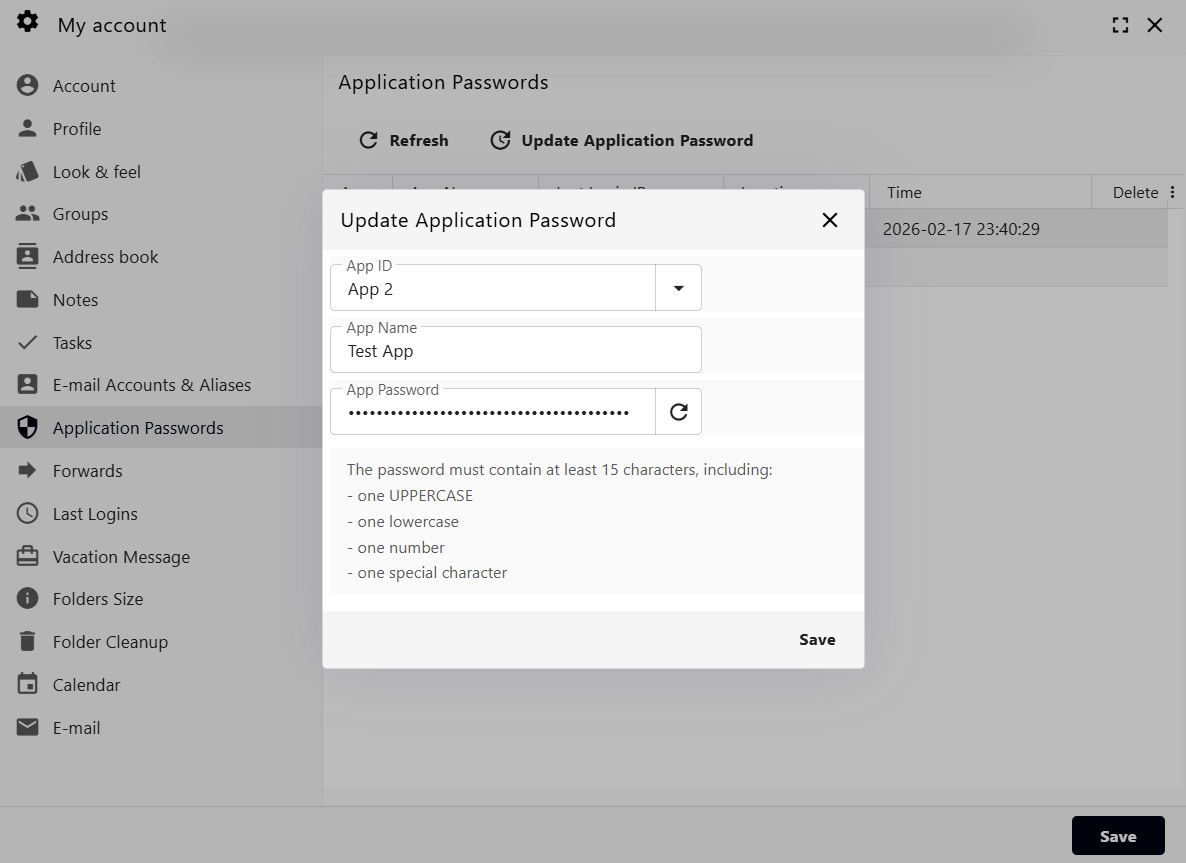 Adding an app password to Thexyz