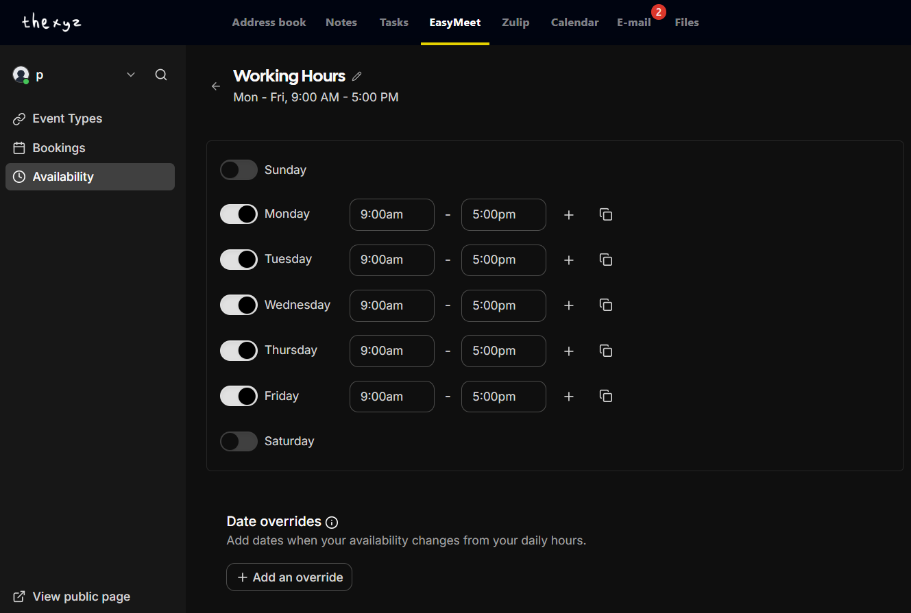 Set meeting availability