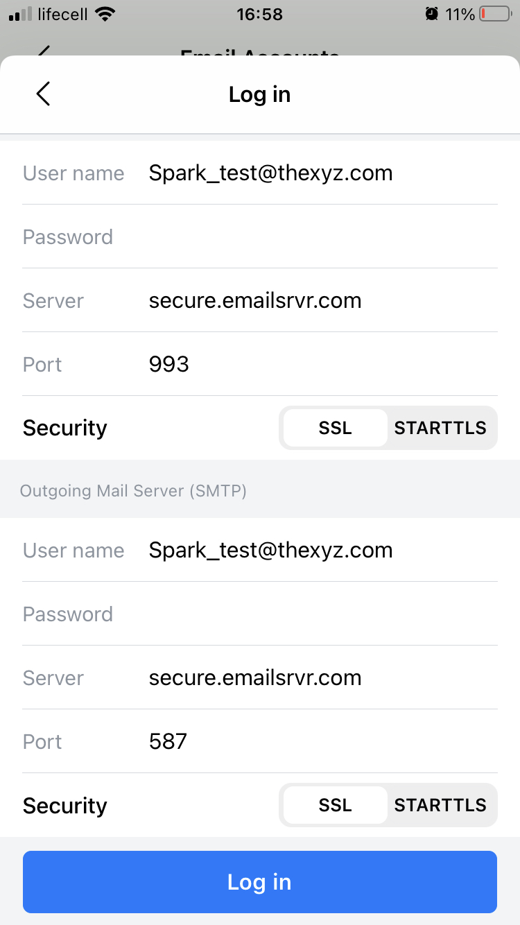 Spark iOS with Thexyz email