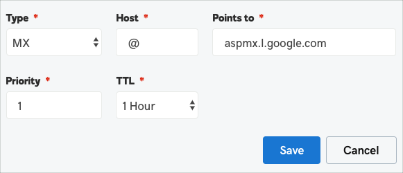 Image of the GoDaddy TTL field. The image shows a screen with TTL field, indicating that the user should leave the default value.