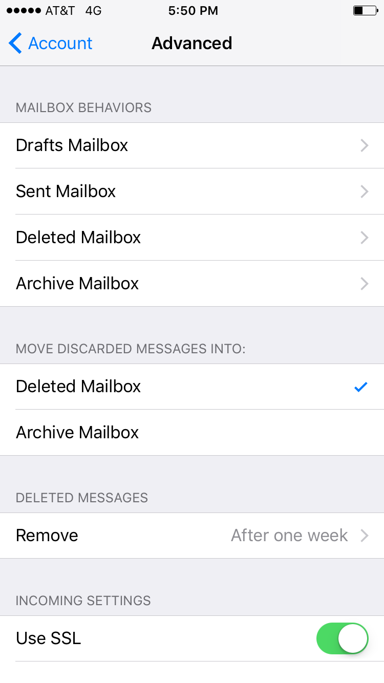 how to set default email folder on iphone
