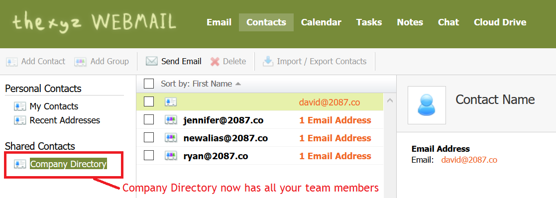 Company Directory in Webmail