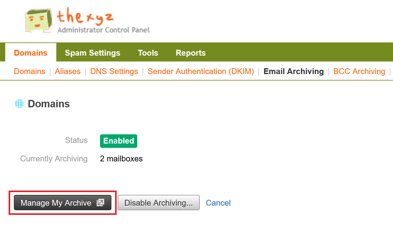 Email Archiving portal access