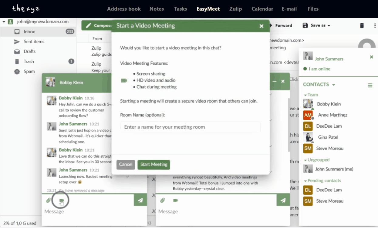 Thexyz Webmail Chat demo