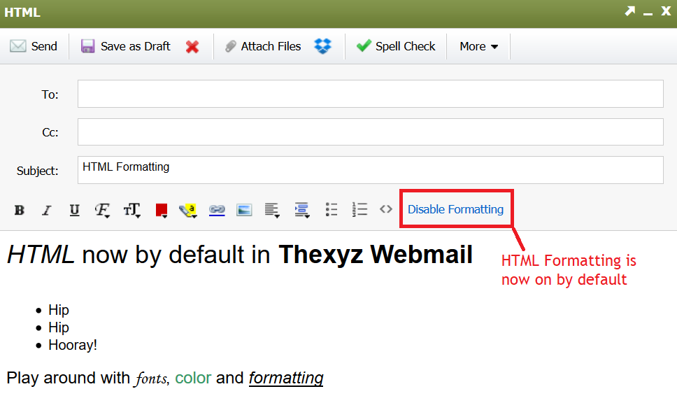 HTML Formatting in Webmail