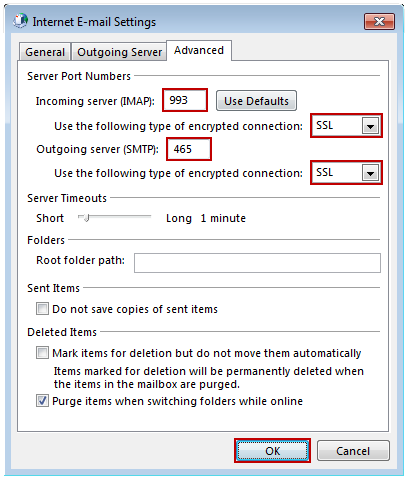 Outlook sending ports