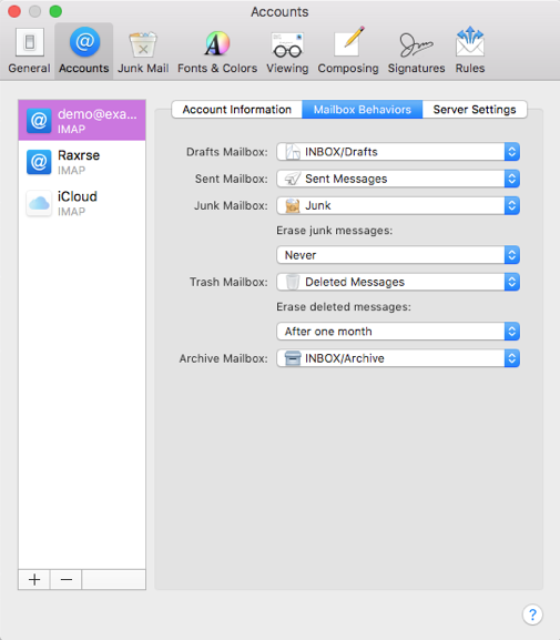 Account settings on Mac Mail