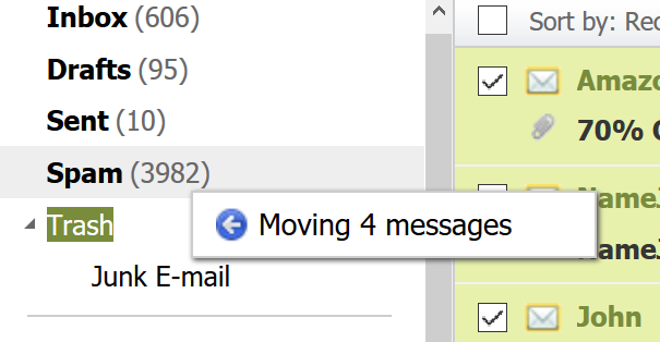 Dragging messages into folder