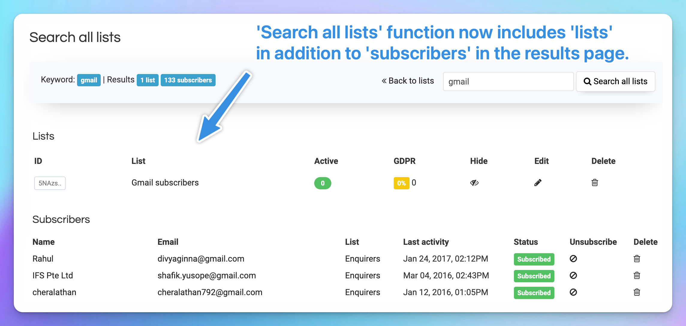 Search Email Lists
