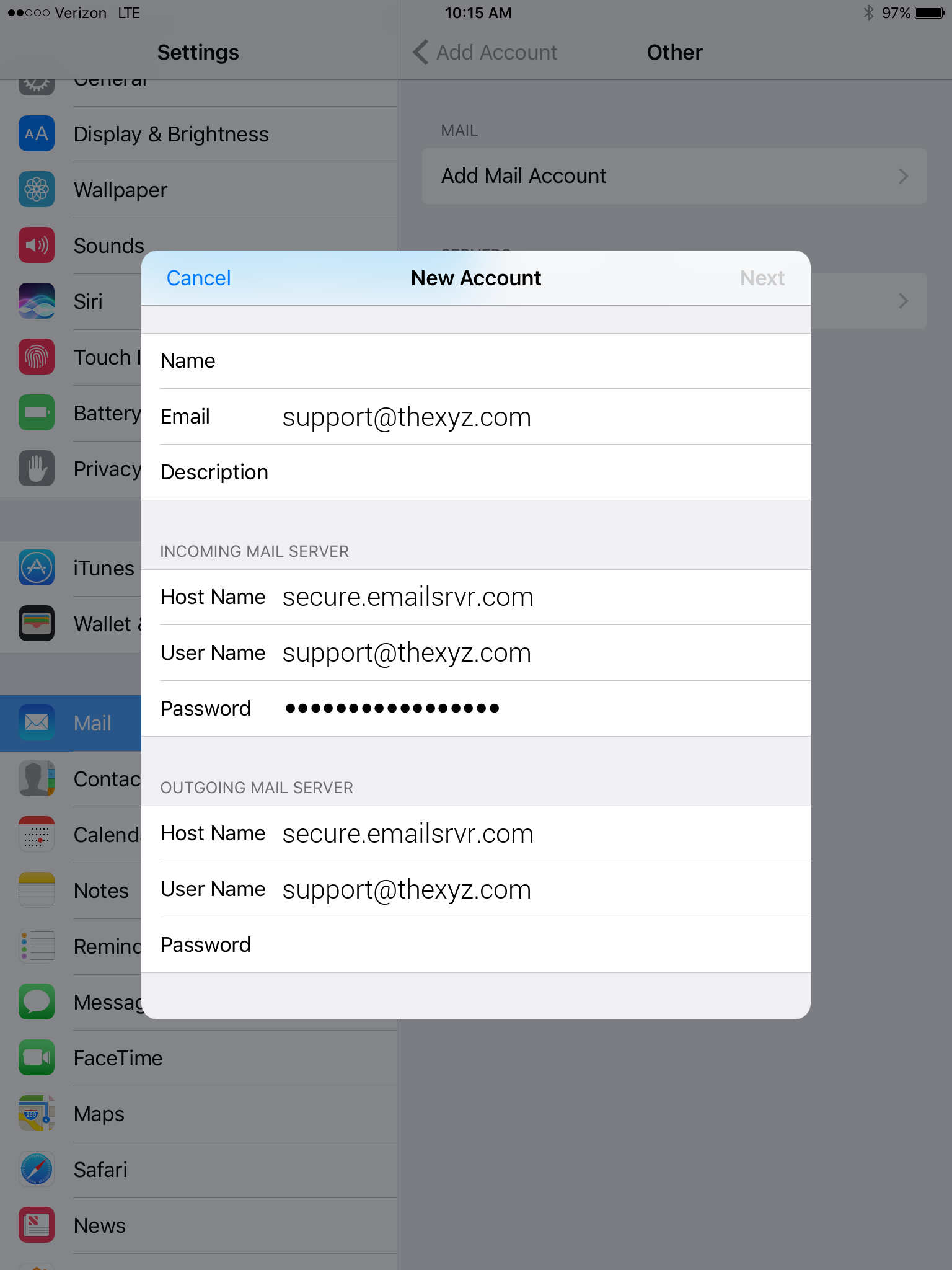 iPad email setup