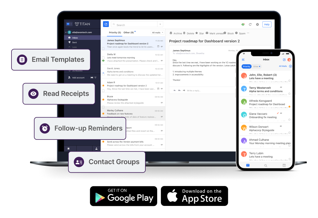 Key features of Titan Email at Thexyz